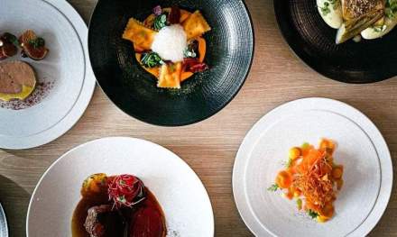 Carefully plated gourmet dishes served on modern tableware, refined cuisine to enjoy during a serviced apartment stay near Colmar, Alsace